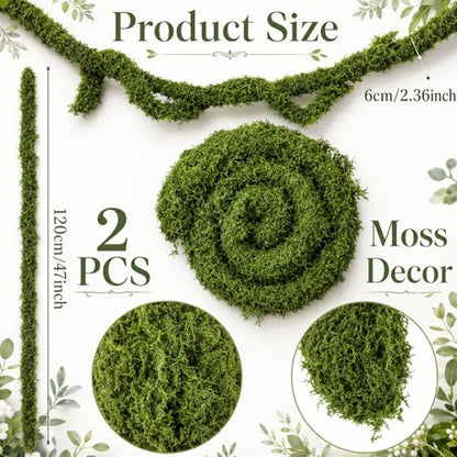 2 Pcs 94inch Total Artificial Moss Vines Bendable Artificial Tree Branches Enchanted Forest Decorations DIY Jungle Fake Climbing Vines Hanging Moss Decor for Garden Landscape Reptile Habitat