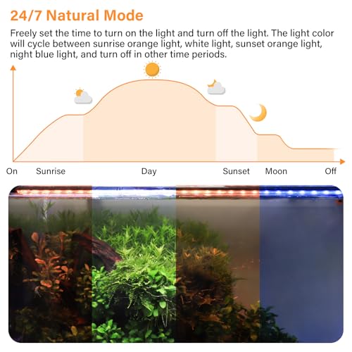 hygger Submersible LED Aquarium Light, 24W 26.8 in 24/7 Mode Fish Tank Light with 5 Rows Beads, with Timer 9 Colors and Adjustable Brightness, Full Spectrum IP68 Waterproof Light for Fish Tank 28-54in - size: 26.8in 24W