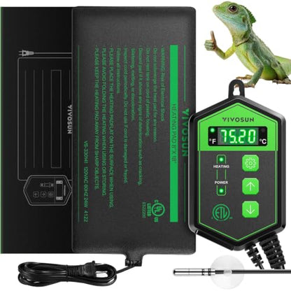 VIVOSUN Reptile Heating Pad 8x18 Inch with Thermostat Combo Under Tank Terrarium Heating Mat for Turtles, Lizards, Frogs, and Other Reptiles - size: 8x18 Inch with Thermostat