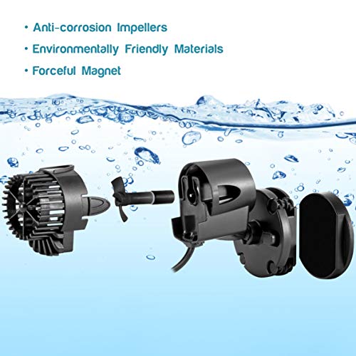 AQQA Wave Maker Pump, 530GPH Aquarium Circulation Pump 360 Degree Rotatable Submersible Powerhead Pump with Magnet Suction Base for Marine and Freshwater Aquariums（3W) - size: 3W