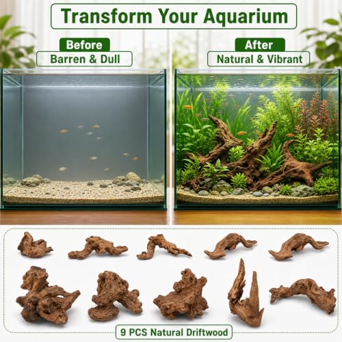 9PCS Driftwood for Aquarium, Aquarium Driftwood, Driftwood for Fishtank Natural Piece for Fish Tank Decoration, Reptile Habitat, or Terrarium