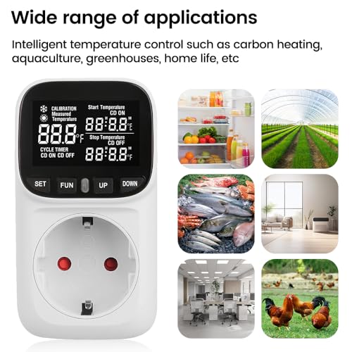 Diymore Plug in Thermostat Temperature Controller Electric Digital Thermostat Timer Heating Cooling Control Mode 110V Thermostat Controller Day Night Timer with Sensor