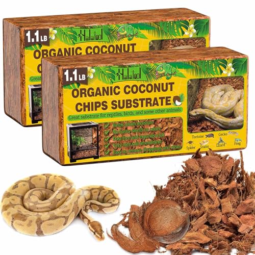 Halatool 2-Pack Coconut Husk Chips for Reptiles, Compressed Coco Chips Substrate for Snakes Tortoises Geckos Lizards Hermit Crab Ball Python - color: 2 Pack