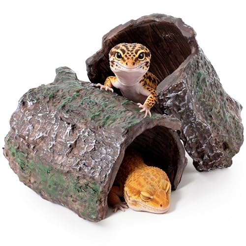 Mygeromon Reptile Hides Leopard Gecko Hideout Resin Caves Tank Accessories Decor 2 Pcs