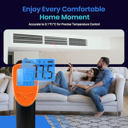 Etekcity Infrared Thermometer Laser Temperature Gun 1080, -58°F~ 1130°F for Meat Food Candy Pizza Oven, Heat Gun for Cooking, Kitchen, Fridge, Reptile, BBQ, HAVC, Adjustable Emissivity & Max Measure - color: Blaze Orange, style: Advanced