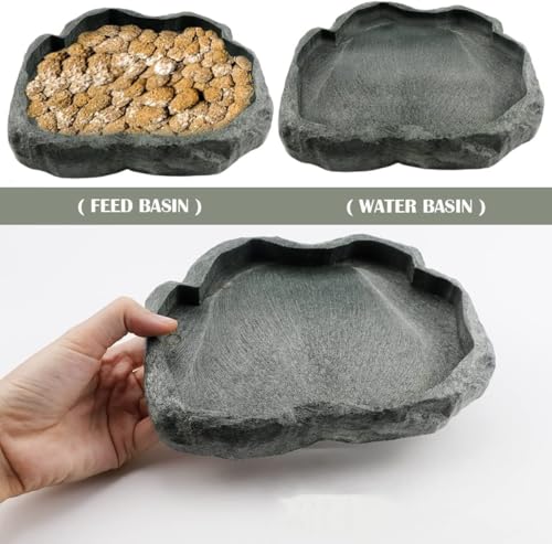 AYNEFY Reptile Food Water Rock Bowls,Resin Reptile Feeder Lizard Feeding Dish Amphibian Feeder Bowl Terrarium Decor for Bearded Dragons Leopard Gecko Frog Snake(Emerald - size: M