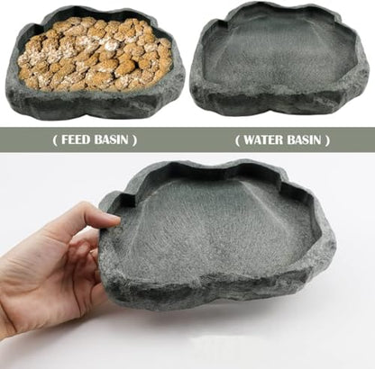 AYNEFY Reptile Food Water Rock Bowls,Resin Reptile Feeder Lizard Feeding Dish Amphibian Feeder Bowl Terrarium Decor for Bearded Dragons Leopard Gecko Frog Snake(Emerald - size: M