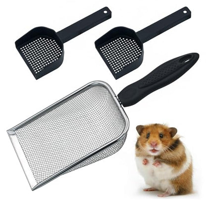 Hamster Metal Litter Scoop for Sandbath Box 3PCS Litter Box Mesh Scooper Accessories for Guinea Pig, Gerbil, Rebbits, Small Animals