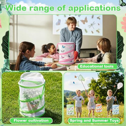 Sherr 6 Pack Butterfly Habitat Cage, 9"x11" Pop-up Mesh Butterfly Net Terrarium, Reusable Caterpillar Raising Kit, Portable Bug Catcher Enclosure for Transporting and Raising Critter (5 Mixed) - color: 5 Mixed