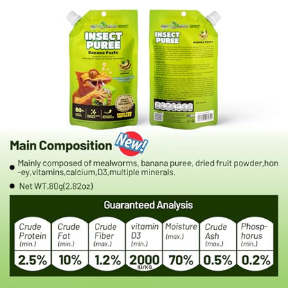 Crested Gecko Food Insect Puree, Fruit Mix Banana, Reptile Food Made with Fresh Insects 2.82oz