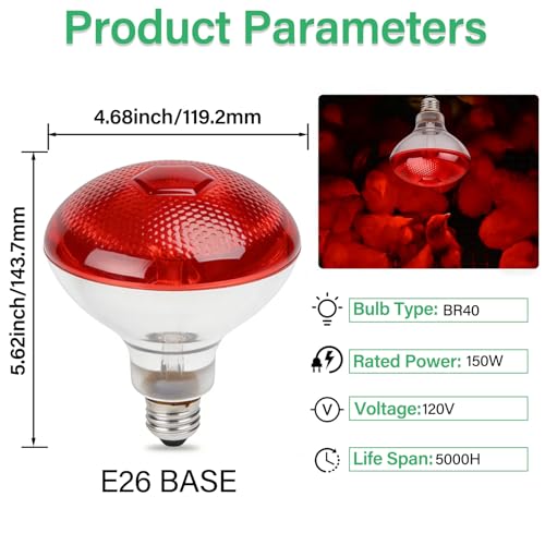 150W Infrared Heat Lamp Bulbs,Reptile Infrared Heat Emitter Red Heat Lamp Bulbs Infrared Basking Light Bulbs for Reptiles, Lizard, Tortoise, Chickens, Pets (4)