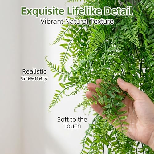 RAINFLOW 2PCS Reptile Plants for Terrarium - Fake Hanging Terrarium Plants, Artificial Boston Fern for Bearded Dragon Snake Geckos Hermit Crab Lizard Chameleon Turtle Reptile Decor(L31.5) - size: 31.5"x5.1"