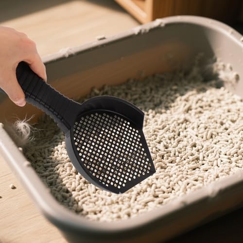Beavorty 2pcs Cat Litter Box Scoop Set, Sturdy Plastic Slotted Poop Shovel with Small Holes for Fine Litter Sifting, Ergonomic Handle for Easy Cleaning of Cat and Reptile Waste