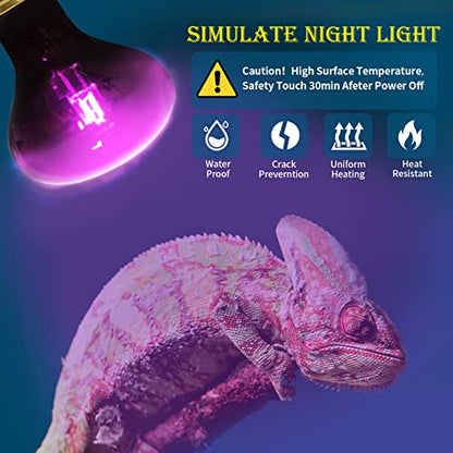 2 Pack 100W Night Heat Reptile Infrared Moonlight Bulb, Black Glass Cover Moonlight Pet Light UVA Spot Lamp for Reptile & Amphibian, Lizard, Bearded Dragon, Chameleon