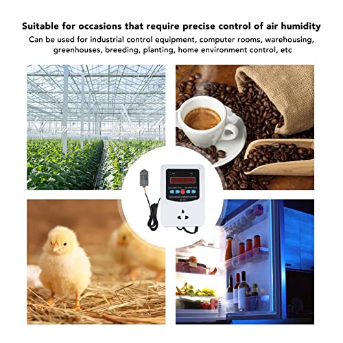 Humidity Controller,1500W Digital Humidity Controller LCD Display Humidistat Plastic Timing Air Humidity Controller for Home Farm Greenhouse (110V-US)