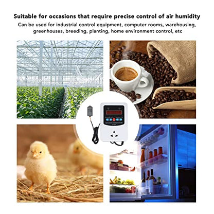 Humidity Controller,1500W Digital Humidity Controller LCD Display Humidistat Plastic Timing Air Humidity Controller for Home Farm Greenhouse (110V-US)