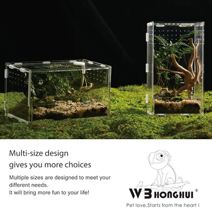 Acrylic Clear Reptile Habitat Enclosure Terrarium with Latch ，Perfect for Amphibians and Invertebrates Such as Spiders, Frogs, etc (Horizontal)