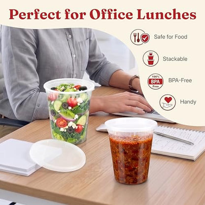 32oz Deli Containers with Lids (40 Sets/80 Pcs) Quart Plastic Containers with lids, BPA-Free Microwave Freezer Safe Bowl, Leakproof Food Prep Containers for Leftover Food Storage &To-Go - size: 32 oz - 40 Sets