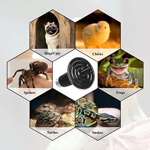 Mandala Crafts Heat Lamp for Reptiles - Ceramic Heat Emitter Infrared Light Bulb with No Light for Chicken Coop Turtle Bearded Dragon Dog Pet Brooder 100W Pack of 2 Black - color: Black