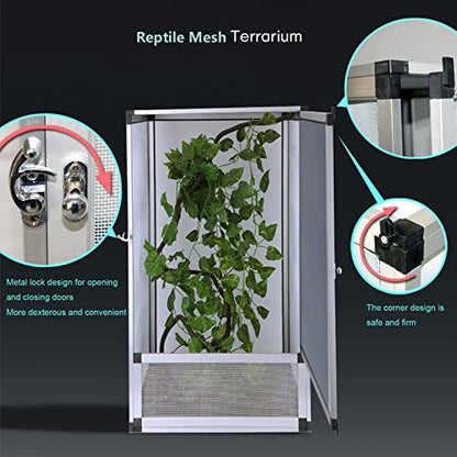 Reptile Habitat Screen Cage Aluminum Terrarium Feeding Insect Snake Spiders Chameleon Amphibians Boxes, Silver (Silver 420 x 420 x 660mm) - size: 420 x 420 x 660mm