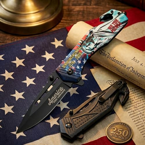 Snake Eye Tactical Folding Pocket Knife - God Bless America 250th Anniversary Patriotic Design - Metal Handle with Pocket Clip (Statue Of Liberty) - color: Statue Of Liberty