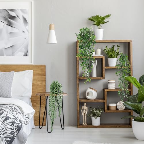 USLAI Artificial Hanging Plants Vine, Fake Potted Greenery Faux Eucalyptus, Mandala, String of Pearls, Pea Pod Leaves in Pot for Office Living Room Bathroom Indoor Outdoor Décor (4 Pack) - size: 4 Pack