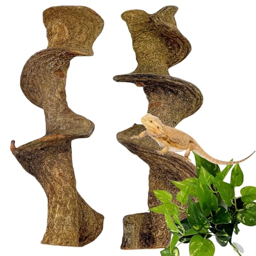BNOSDM 2PCS Natural Reptile Climbing Branches Decor,1.8-2.2" Thick Natural Snake Climbing Forest Wood with Plant Leaf Decor,Lizard Forest Branch,Geckos Tank Tree Trunk Accessories for Bearded Dragons - size: 2PCS|L:1.75-2.25"T,13"H
