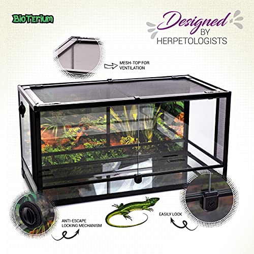 Reptile Tank - 90x45x45 cm, 190 L (50 Gal) Glass Reptile Terrarium with Background - Ideal for Snakes, Lizards, Geckos