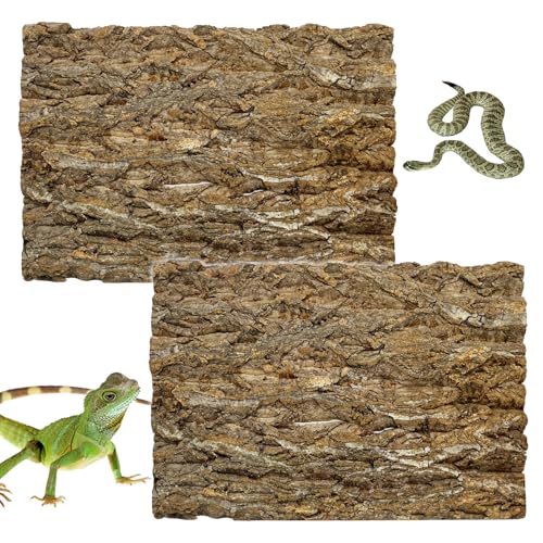kathson 2PCS 15.7"L x 11.8"W Cork Tile Background Bark Reptile Tank Background Terrarium Backdrop Wall Decor Natural Reptile Climbing Mat for Spider Gecko Lizard Chameleon Bearded Dragon Turtle Snake