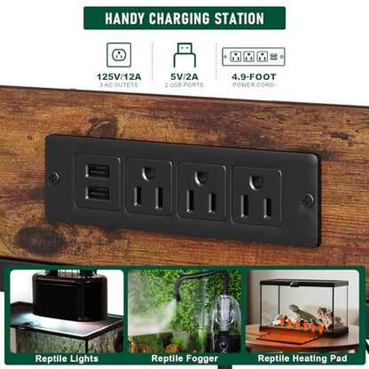 Reptile Tank Stand with Power Outlets，48" X 24" Tabletop Fits up to 120 Gallon Bearded Dragon Enclosure Stand，Double Snake Terrarium Table with Light