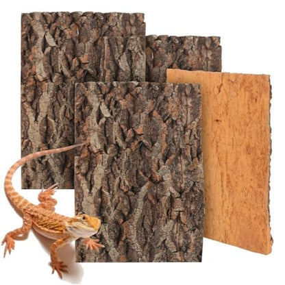 Didiseaon 4 Pcs Reptile Bark Platforms, Natural Wood Terrarium Climbing Decor, Cork Flats Enclosure Accessories for Bearded Dragon Gecko