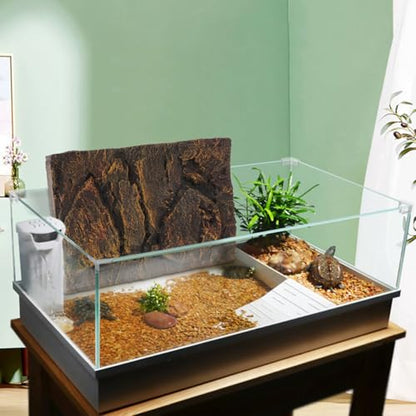 Happyyami Turtle Tank Decorative Panel Realistic 3D Aquarium Background Reptile Tank Accessory Easy to Assemble 2 Pieces