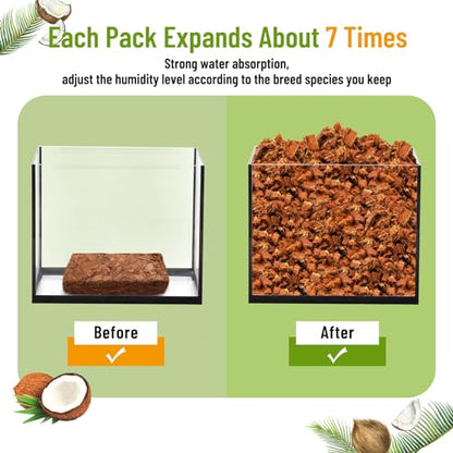 Riare 2 Pack Natural Coconut Chip Substrate for Reptiles- Compressed Coconut Husk Reptiles Bedding, Coco Husk Chip Terrarium Substrate for Snakes, Tortoises, Ball Python, Frogs, Bearded Dragon, Lizard - color: 2 Pack