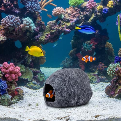 MiOYOOW Aquarium Hideaway Rock, Resin Magnetic Fish Hideout Rocks Fish Tank Hiding Rock House for Betta Shrimp Reptiles Landscape Ornament - color: Brown
