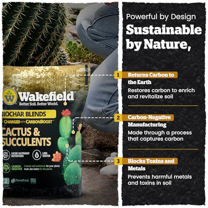 Wakefield Biochar Blend Potting Mix for Cactus & Succulent – Premium Potting Soil Blend with CarbonBoost Technology for Superior Drainage, Moisture Retention & Root Growth – 2 QT Organic Soil Mix - size: 2 Quart