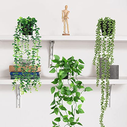 Jexine 8 Pcs Artificial Hanging Plants Potted Fake Plants Greenery Faux Eucalyptus Vine Mandala Vine String of Pearls Fern Plastic for Shelf Home Wall Living Room Office Indoor Outdoor Garden Decor