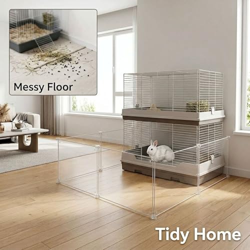 12 Pcs Clear Plastic Cage Guard Panels, 10 x 8.2 in Pet Habitat Siding, Splatter Guard Fence Dividers with 100 Zip Ties for Rabbit Cages, Guinea Pig Enclosures, Small Animal Habitat