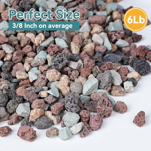 6lbs Mix Horticultural Lava Rocks for Plants, 3/8 Inch Potting Soil Amendment for Succulents, Cacti, Bonsai, Decorative Gravel Plant Drainage Volcanic for Terrarium, Top Dressing