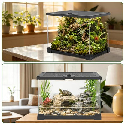 Mini Glass Terrarium Tank 8"x8"x6" with Top-Opening Mesh Lid, 360° Clear View, Ventilated Enclosure for Tarantulas, Jumping Spiders, Isopods, Froglets, & Small Reptiles - size: 8" x 8" x 6"