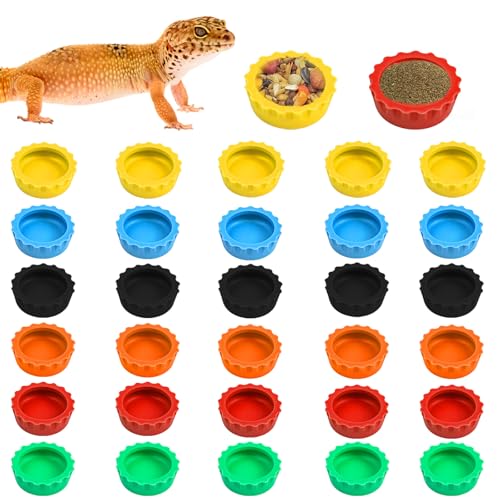 30 Pcs Crested Gecko Food and Water Feeding Cups, Colorful Water Bowl, Reptile Food Dish for Tortoise, Small Pet and Crab (Multicolor)