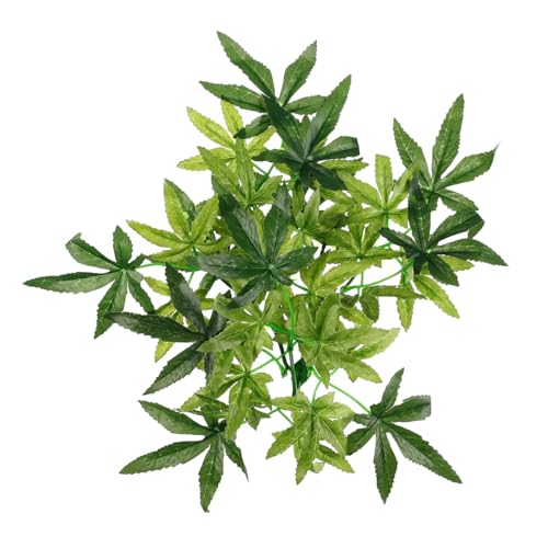 Aquarium Reptile Plants Artificial Plastic Leaves Hanging Silk Terrarium Plant with Suction Cups,Simulation Landscape Decorations for Bearded Dragons,Lizards,Geckos,Snake