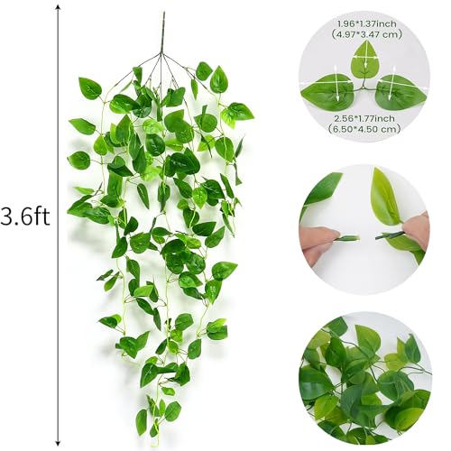 Fake Hanging Plants 2pcs Artificial Hanging Plant for Indoor Outdoor Faux Pothos Vines Greenery Garlands for Wall Home Aesthetic Patio Kitchen Living Room Farmhouse Shelf Office Decor (No Baskets)