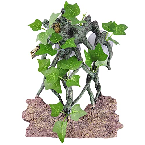 IBWell Resin Reptile Corner Branch with Rock, Amphibian Lizard Snake Climbing Ornament, Lifelike Terrarium Plant Decoration with Suction Cup - style: vines