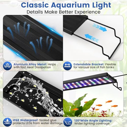 AQQA Full Spectrum Aquarium Plant Light LED Fish Tank Light IP68 Waterproof with 24/7 Natural Mode & DIY RGBW Mode, 9 Colors & 10-Level Brightness Adjustable, 6 Timer Settings for 40"-48" Tank (36W) - size: 40-48inch