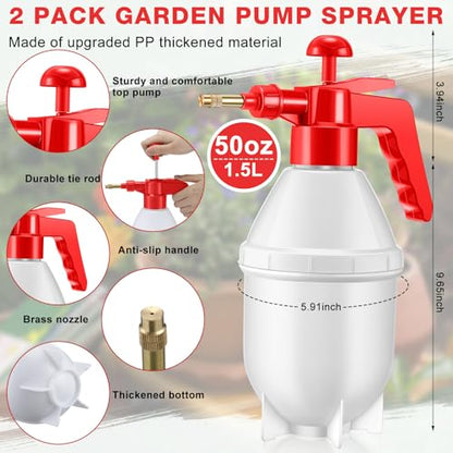 Ziliny 2 Pcs50 oz Handheld Pump Spray Bottle Garden Mister Spray Bottles Lawn Pressure Hand Pump Sprayer with Adjustable Nozzle for Chemicals Watering Weeds Plants and Cleaning (Red) - color: Red, size: 50 oz