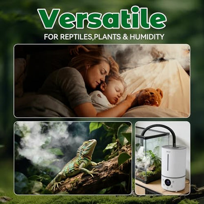 Reptile Humidifier and Fogger, 4L Plant Mister with Dual Probes and Tubes for Two Terrariums, Constant Humidity Setting, 48H Runtime