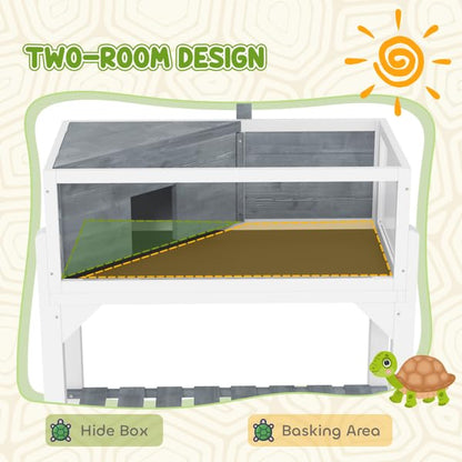 Turtle Cage/Tortoise House Gray, White Fir Wood, PMMA