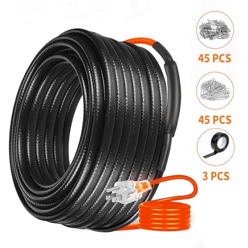 200FT Heating Cable for Metal and Plastic Home Pipes, Energy-efficient, Heat Tape for Water Pipes, Pipe Freeze Protection, Keeps Water Flowing at -40℉, 120V - size: 200FT