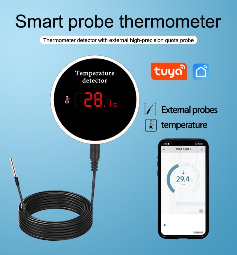 WiFi Refrigerator Thermometer: Digital Fridge Thermometer, LCD Display,App Notification, Remote App Monitor for Pool, Hot Tub, Fish Tank (Temperature) - color: Temperature