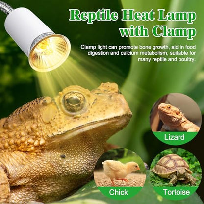 Reptile Heat Lamp,Tortoise Heat Lamp with 40CM Lengthened Gooseneck,Grow Light for Plant,Chick Basking Lighting,E27 Ceramic Lamp Holder,Clamp Light with Dimmable Switch,Metal Clip,for Lizards,No Bulb - color: Heat Lamp-white-1pc